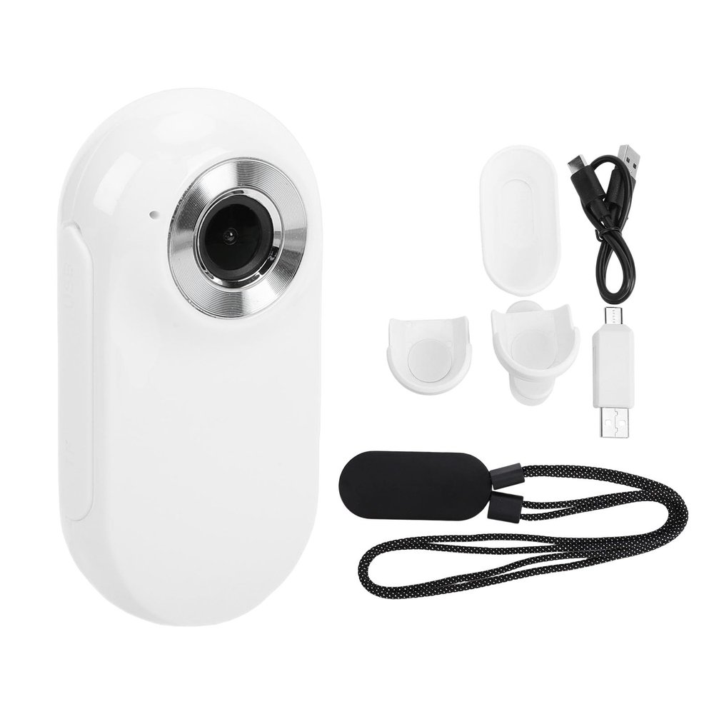 Bewinner 1080P Thumb Action Camera 0.96 Inch Screen, Tiny Size Mini Body Camera with 64GB Memory Card, Wearable Cameras with Back Clip, Bike Clip Magnetic, Hanging Rope (White)