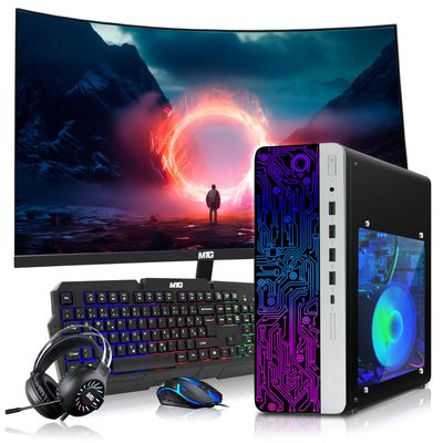 HP Gaming PC Desktop Computer  AMD Pro A10-9700,GT 1030 Graphics,16GB RAM,1TB SSD,24 Inch Curved Monitor,RGB Keyboard with AI Copilot,Mouse,WiFi,RGB Headphone,Windows 11(Renewed)