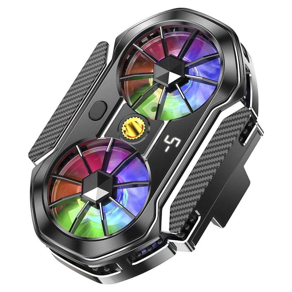 Texvora Sf06 Dual Fan Phone Cooler, Semiconductor, Rgb Led Temperature Display, And Android, 3-Mode Cooling, Optimized Heat Dissipation, Streaming And Gaming, Includes A Universal Clip