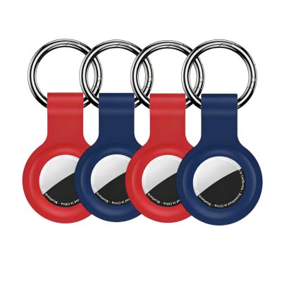 Densleonis Tag Holder Compatible with Airtag 4 Pack, Durable Keychain Case Cover for Air Tags with Key Ring, Key Finder GPS Tracker Protective Tag Holder for Kids, Pet and Luggages, Blue&Red