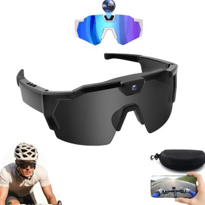 4K HD Video Camera Baseball Glasses with Camera POV Pro Sports Glasses Recording Action Cameras Sunglasses 2026 Upgrade Smart Video Recording Glasses for Action Sports with Memory (Black A)
