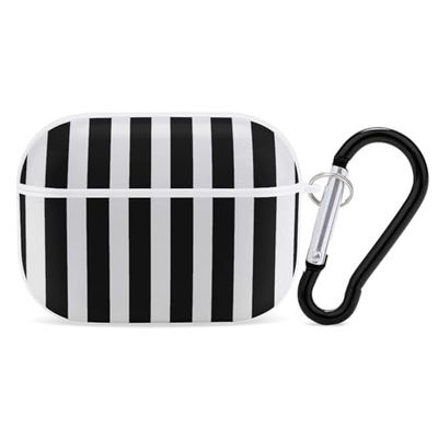 Black & White Stripe for Airpod Pro Case Cover Hard Shell Full Drop Protection Cover with Keychain Compatible with AirPod Pro 2nd/1st Generation, Front LED Visible,White