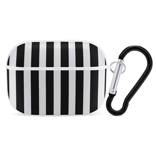 Black & White Stripe for Airpod Pro Case Cover Hard Shell Full Drop Protection Cover with Keychain Compatible with AirPod Pro 2nd/1st Generation, Front LED Visible,White