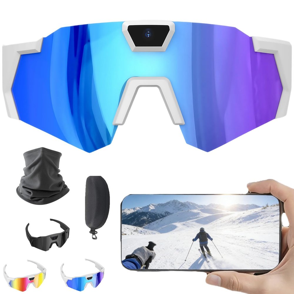 4K HD POV Sports Glasses with Camera, Baseball Glasses with Camera, 2026 Upgrade Outdoor Activity Recording Glass (Ice Blue)