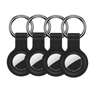 Densleonis Holder Case Compatible with Airtag 4 Pack, Durable Case Cover for Air Tags with Keychain Waterproof Protective Cover GPS Finder Tracker Tag Holder for Kids, Pet and Luggages, Black