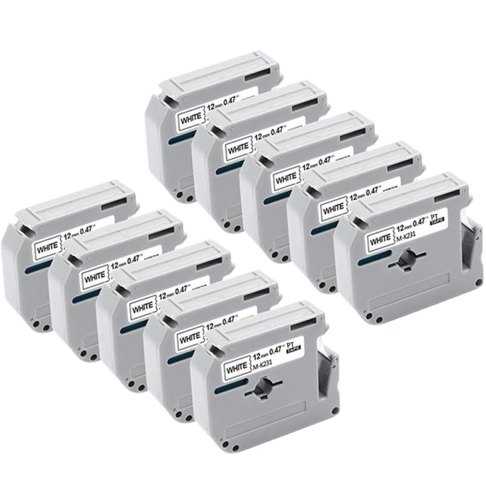 10 Pack MK231 12mm x 8m Label Tapes Compatible with PT-85 PT-75 PT-BB4 PT-55 Label Printers