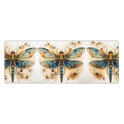 Golden Delicate Dragonfly on Yellow Background Printed Gaming Keyboard pad Rubber Desktop Mouse pad Suitable for Office use 12 x 31.5 inches