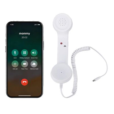 Gugxiom Retro Phone Handset, Type C Wired Receiver with Volume Control & Mic, Ergonomic Classic Headset for Cell Phone Video Calls (White)