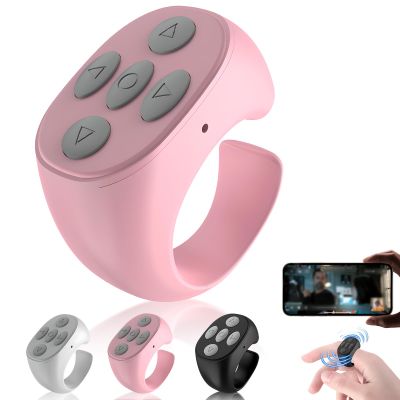 Fingertip Wireless Bluetooth Remote Control, 2026 New Scrolling Ring Bluetooth Page Turner for Phone, Camera Shutter Scroller Remote for Short Video (Pink)