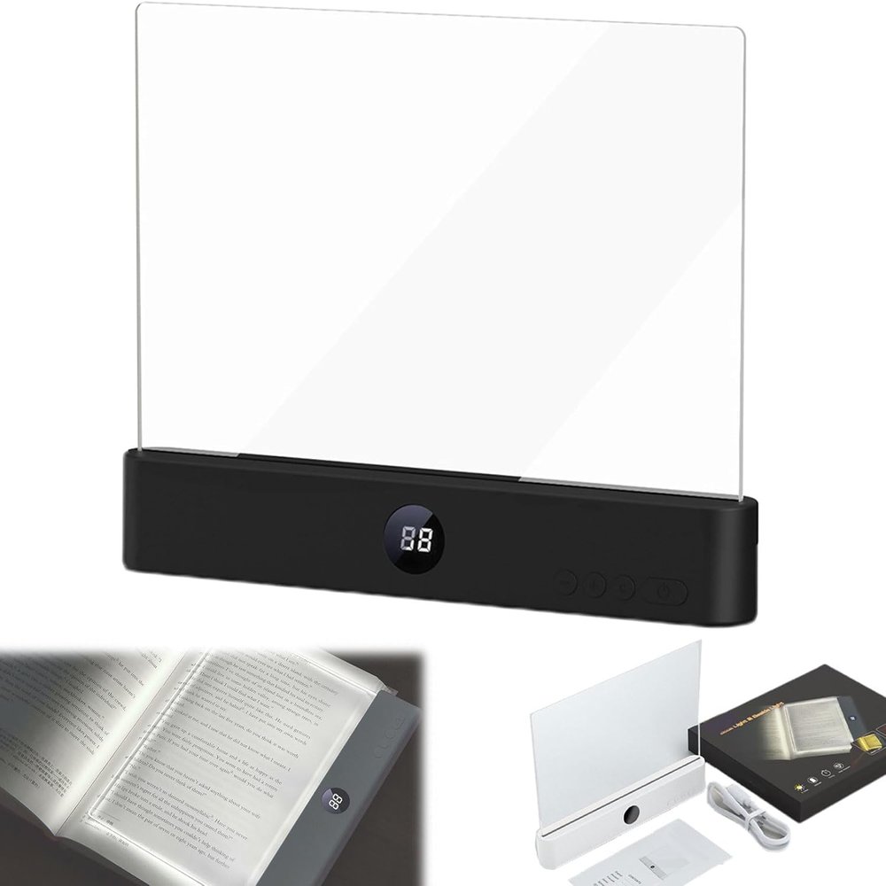 AYEXNSA Smart Led Reading Light, Book Light, Eye Protection Lights, Rechargeable Flat Reading Lights, Transparent Doodleable Timerable Dimmable Panel Plate Lamp for Night Reading (Black)
