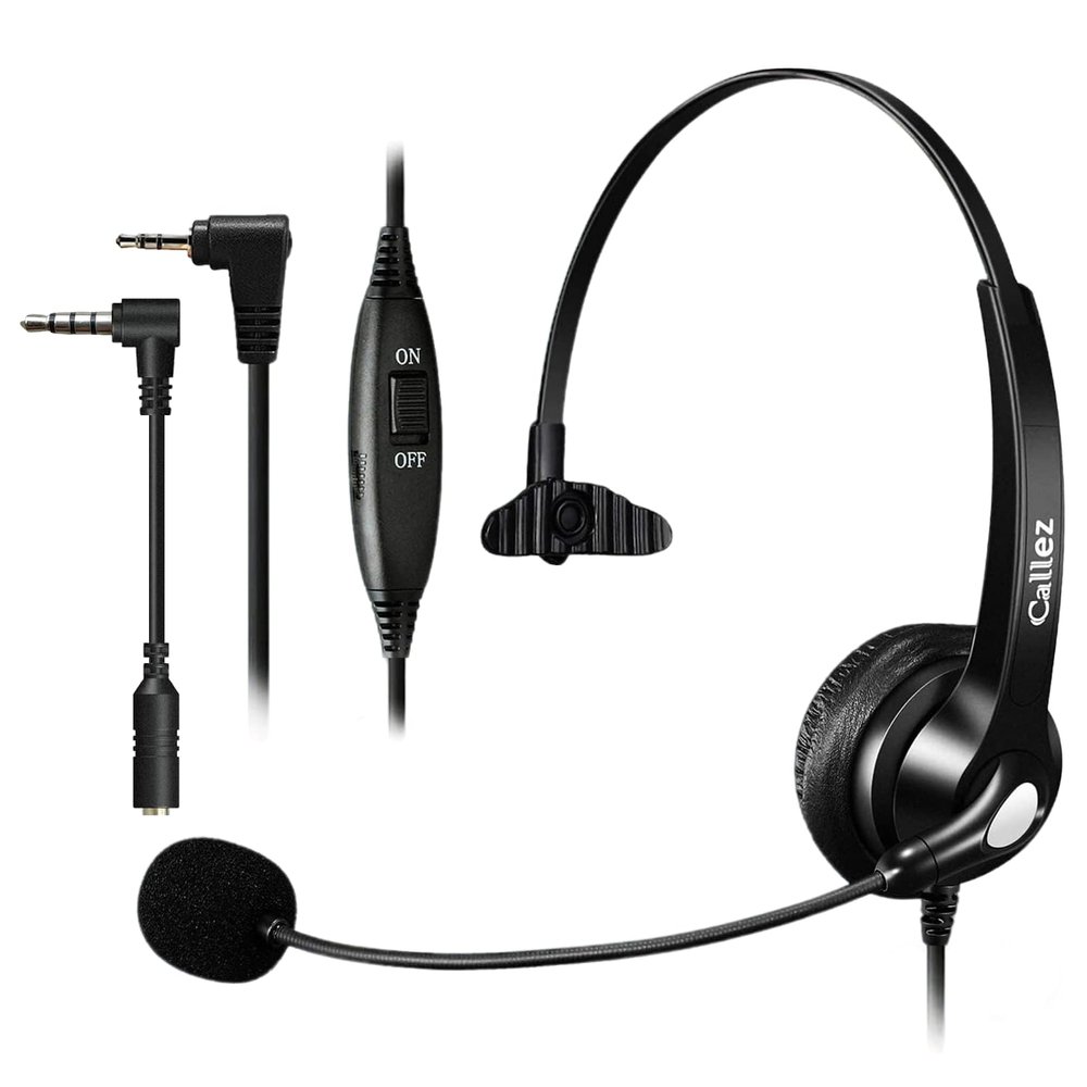 Callez 2.5mm Cordless Phone Headset with Microphone, Telephone Headphone Compatible with Uniden Panasonic VTech AT&T Cisco SPA RCA Dect Cordless Landline Phones, Noise Cancelling Mic & Volume Controls