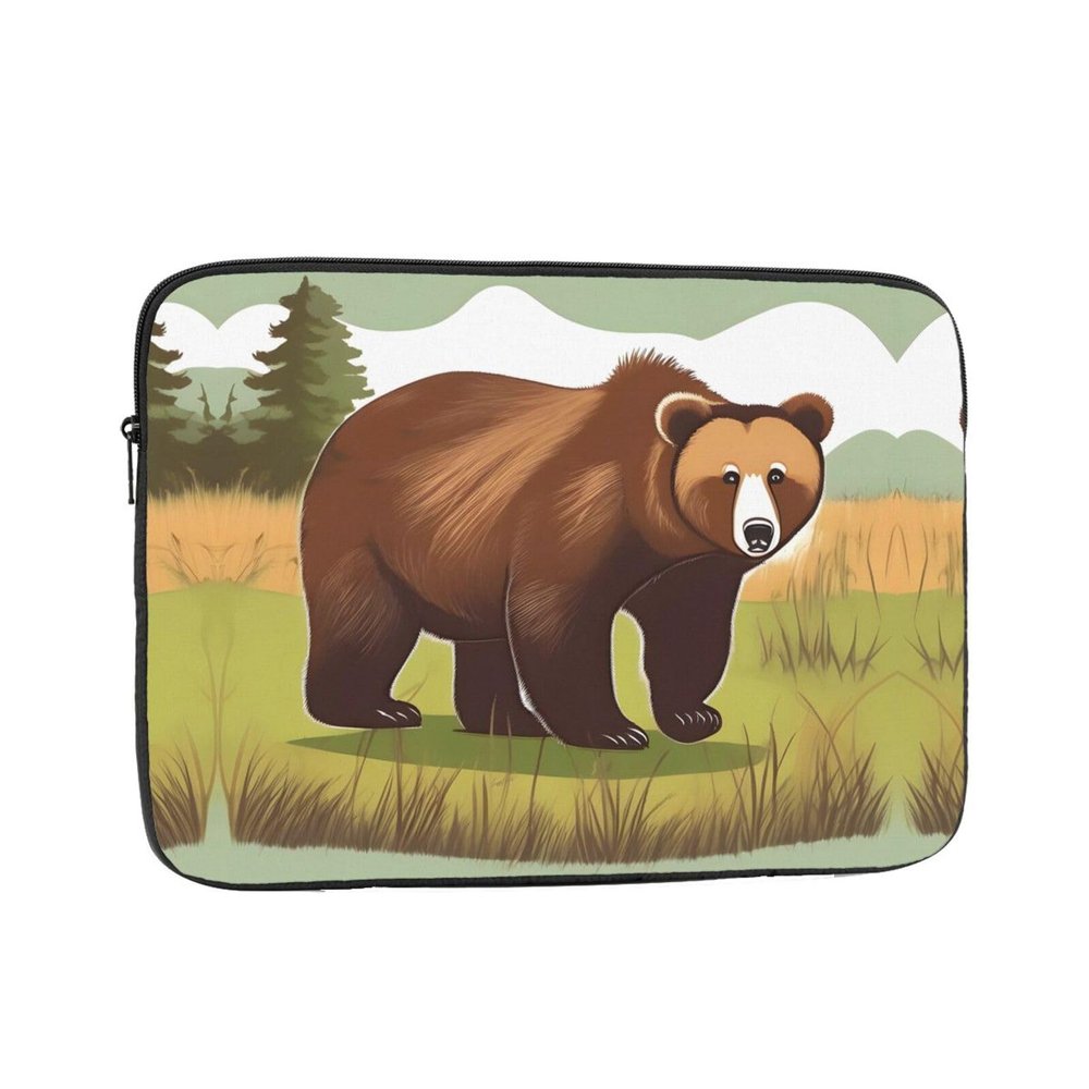 13 inch Portable Laptop Bag - Brown Bear Walking Printing Shockproof Laptop Inner Pocket for Business, Travel, School, Office