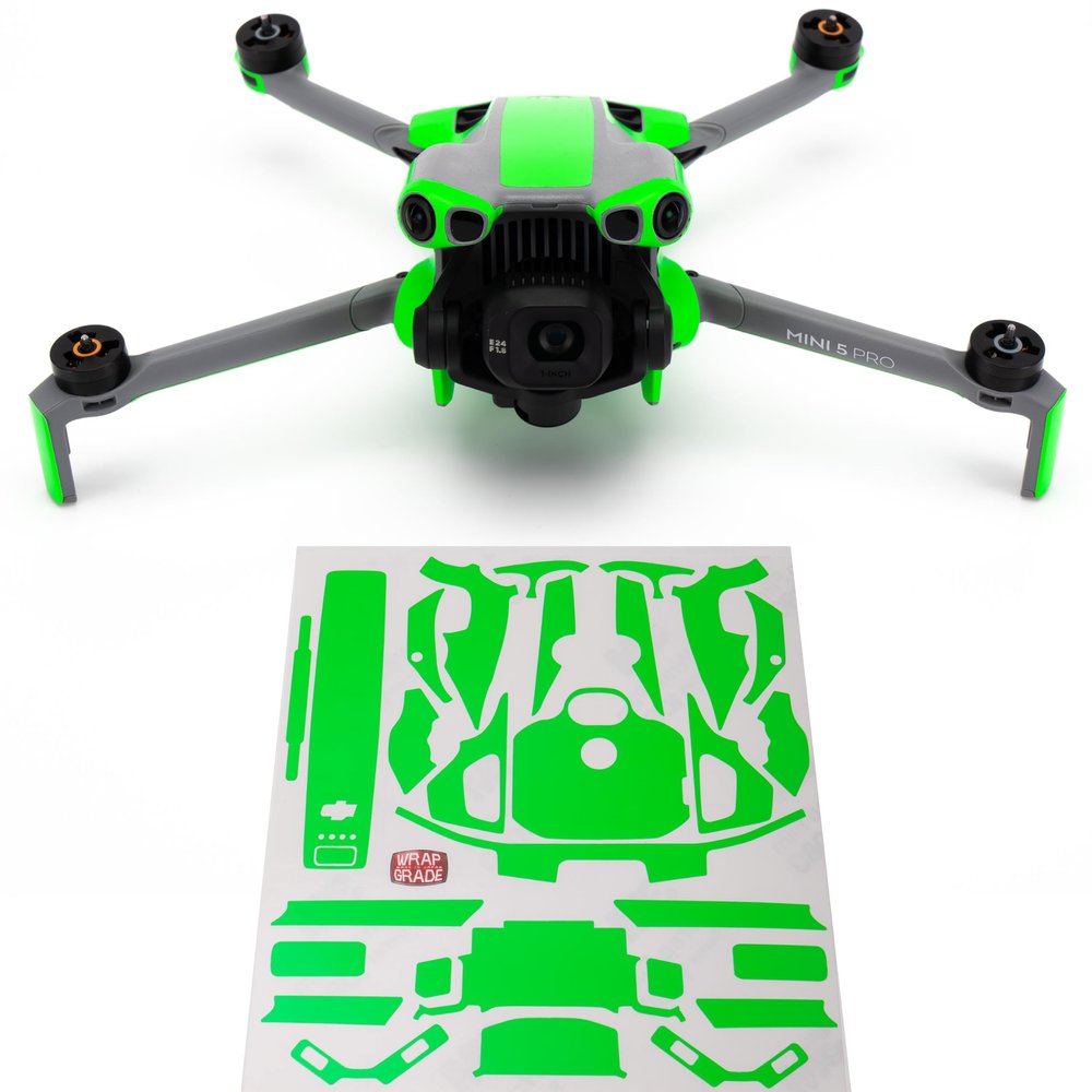 WRAPGRADE Partial Wraps Compatible with DJI Mini 5 Pro Accent Color (Neon Green)