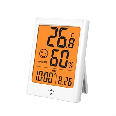 Digital Thermometer Hygrometer with Yellow Backlit Display, Accurate Room Temperature Humidity for Monitor, Indoor Weather Station with Touch Function, Magnet Adsorption, for Home Use(White)
