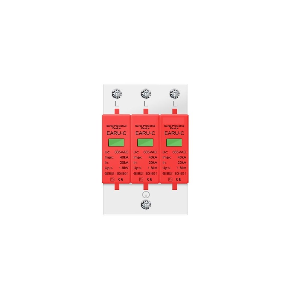 385V AC SPD 1P 2P 3P 4P 20KA 30KA 40KA 60KA Lightning Surge Protector, Solar Photovoltaic Low-Voltage Surge Arrester(1P,AC385V 30-60KA)
