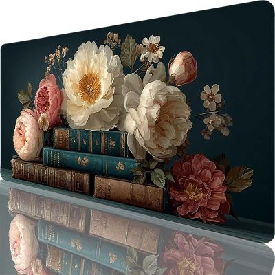 Black Mouse Pad 28 x 16 in Extended Mousepad, Large Desk Mat, Adults Gaming Mouse Pad Flower with Stitched Edges Non-Slip Rubber Base Keyboard Mat, Waterproof Mousepad for Office Desk Decor l-9372