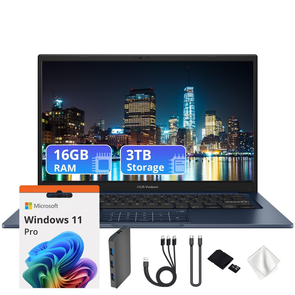 ASUS Vivobook 14 14" Business Laptop, Intel 13th Generation Core i7-1355U, Intel UHD Graphics, 16GB RAM, 3TB Storage(2TB SSD&1TB Docking Station Set), 2025 Edition, Wi-Fi, Win 11 Pro, Blue