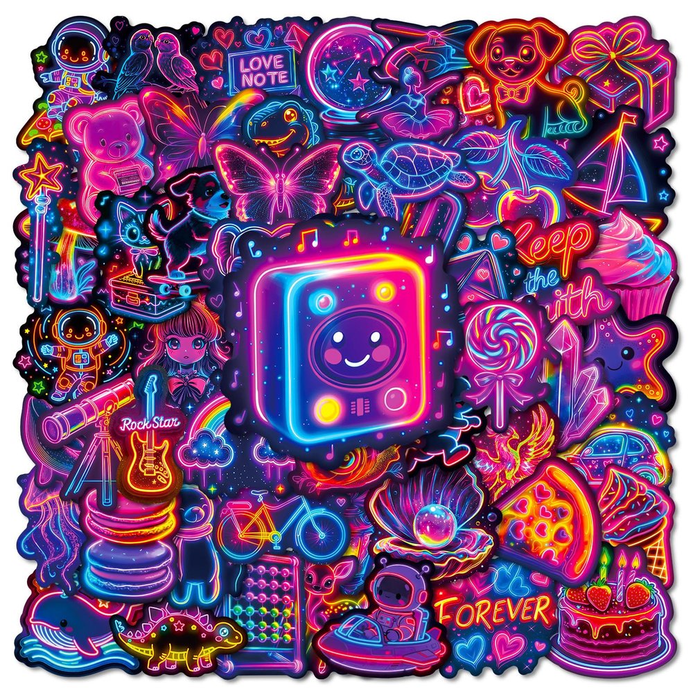 56Pcs Cool Cute Neon Sticker,Waterproof Vinyl Sticker for Laptop Water Bottle,Scrapbooking Skateboard Journaling Luggage,Prizes Kids Classroom Rewards (Love)