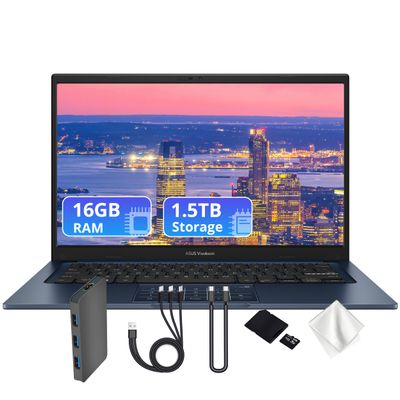 ASUS Vivobook 14 14" Business Laptop, Intel 13th Generation Core i7-1355U, Intel UHD Graphics, 16GB RAM, 1.5TB Storage(512GB SSD&1TB Docking Station Set), HD Camera, Win 11, 2025 Edition, Blue