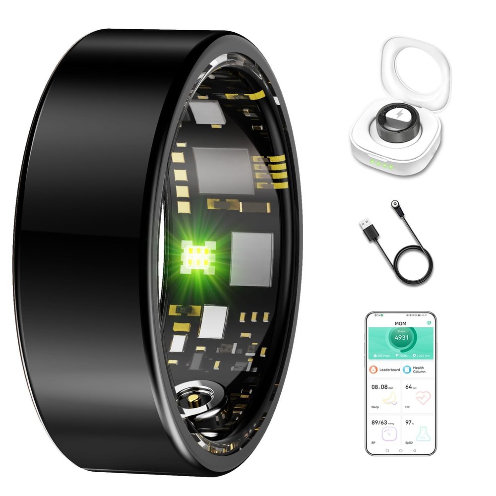 SIERDE Smart Ring for Women & Men, Fitness Tracker with Heart Rate, Blood Oxygen, Blood Pressure, Sleep Monitoring, Step Counting, IP68 Waterproof for iPhone and Android Black 11