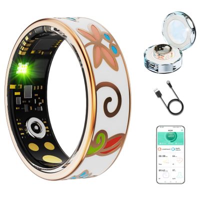SIERDE Smart Ring for Women & Men, Fitness Tracker with Heart Rate, Blood Oxygen, Blood Pressure, Sleep Monitoring, Step Counting, IP68 Waterproof for iPhone and Android Rose Gold+White 11