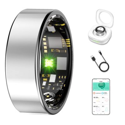 SIERDE Smart Ring for Women & Men, Fitness Tracker with Heart Rate, Blood Oxygen, Blood Pressure, Sleep Monitoring, Step Counting, IP68 Waterproof for iPhone and Android Silver 13