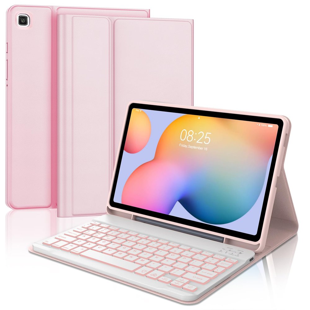 Backlit Keyboard Case for Samsung Galaxy Tab S6 Lite 10.4 Inch 2024/2022/2020, Galaxy Tablet Case with Backlight Keypad for S6Lite, Detachable Key Board with Pen Holder for Samsung Tab 10.4'', Pink
