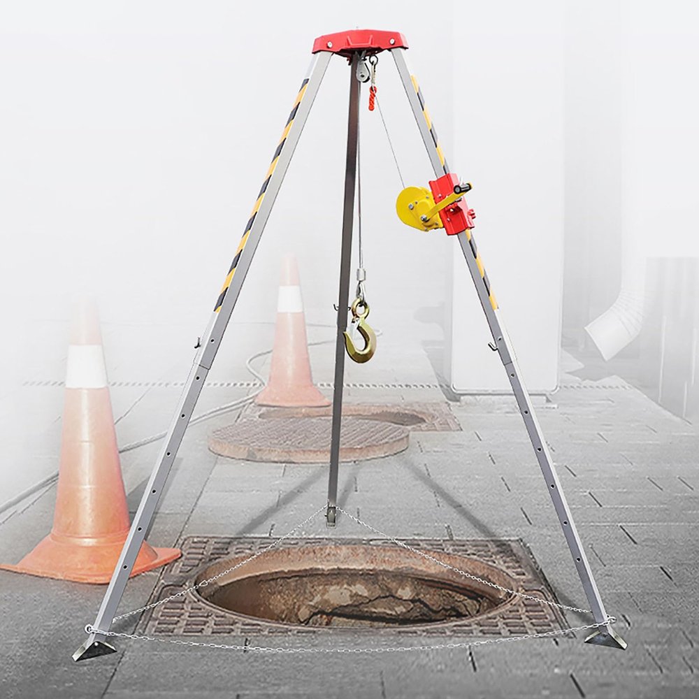 Portable Foldable Confined Space Tripod Kit - 7ft Aluminum Rescue Tripod with Fall Protection, Emergency Rescue Equipment for Construction & Industrial Applications,1800lbs
