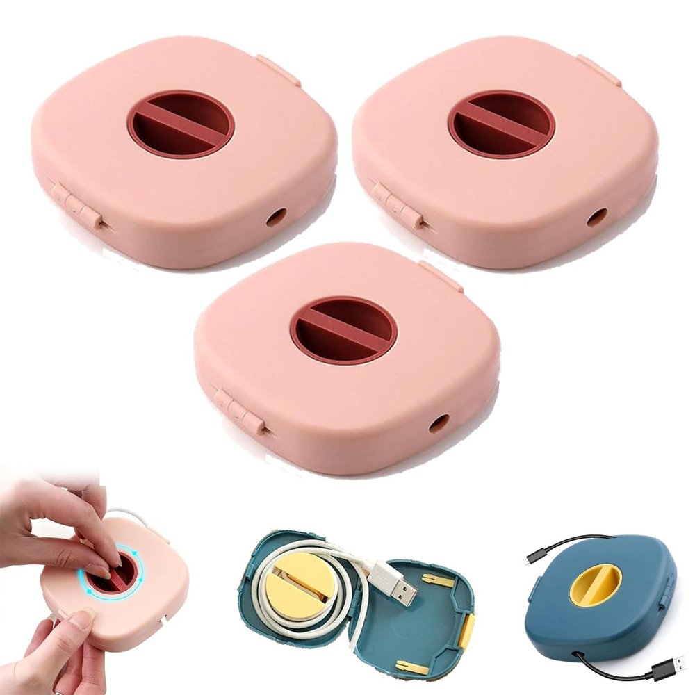 2 in 1 Cable Winder with Phone Stand, Durable Cable Organizer and Rotate Charging Stand, for Earphones, USB, Charging Cables (Pink*3pcd)