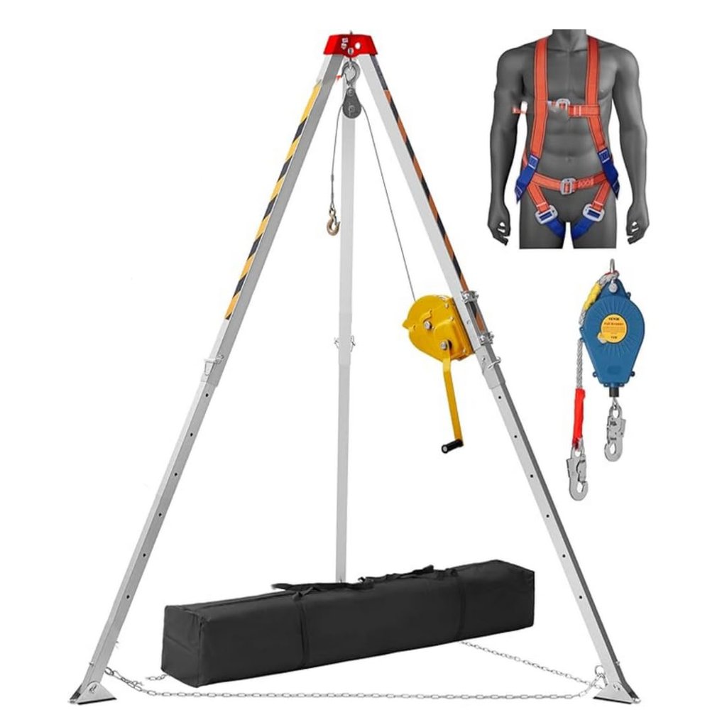 Adjustable Tripod Kit for Confined Spaces, 2800LBS Capacity Aluminum Winch for Firefighting & Rescue, Ideal for High Places, Cliffs, and Narrow Areas