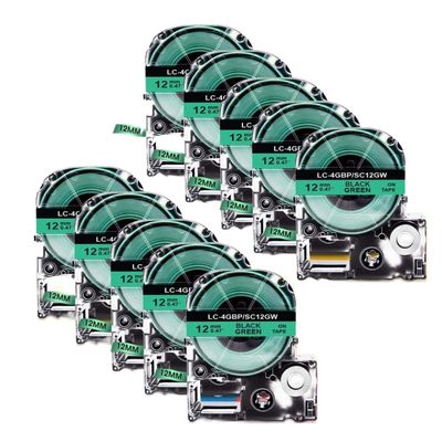 12mm 1/2" Black On Green Label Tape SC12GW LK-4GBP Compatible with Label Printers Like TepraPro and LabelWorks 400 Works with LK Series Ribbons