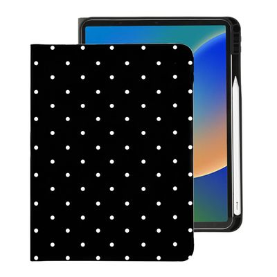 BlHMCASE Cute White Polka Dot for iPad Pro 11 Inch Case (M5/M4) 2025/2024 with Pencil Holder, Auto Sleep/Wake and Multiple Viewing Angles, Black Leather Soft TPU Back Cover