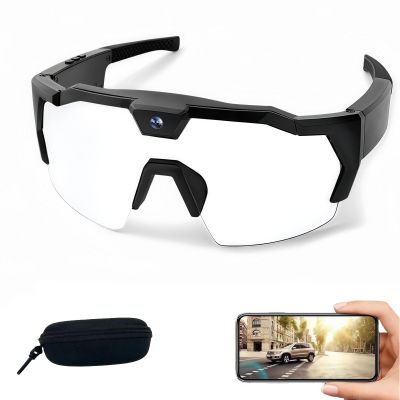 NOZZBY 4K HD POV Glasses Baseball Sunglasses with Camera, 2026 Upgrade Smart Camera Glasse for Men Women (Discolor-Black)