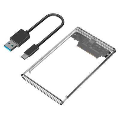 USB 3.0 External Hard Drive Enclosure, 2.5 Inch SATA SSD HDD Case, Transparent Plastic Housing with USB Cable