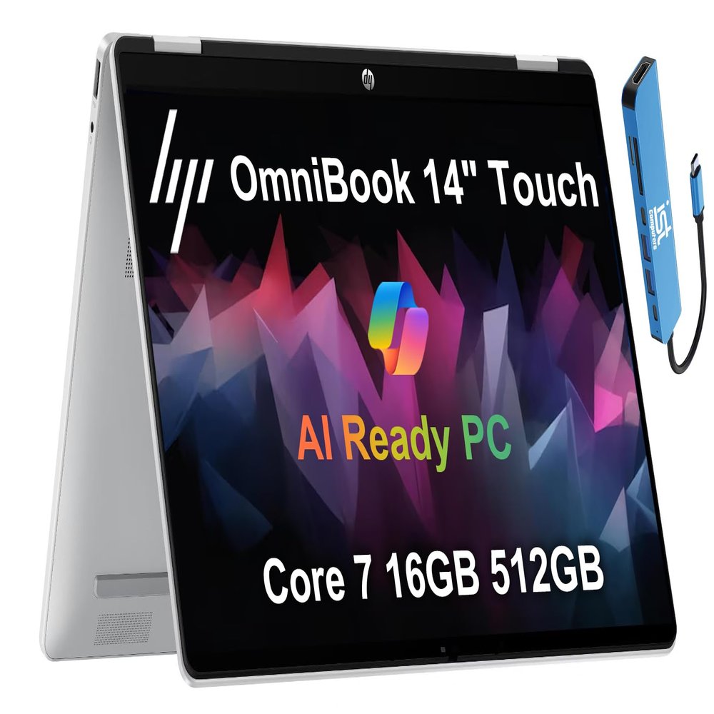 HP OmniBook 5 Flip (Next Gen Envy x360) 2-in-1 Touchscreen AI PC Laptop (14" FHD+, Intel 10-Core 7 150U (> i7 1355U), 16GB DDR5, 512GB SSD) for Designer, IST Hub, 5MP IR Webcam, Win 11 Home