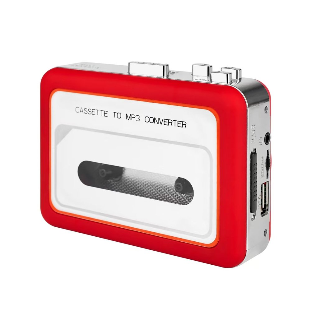 CUIFATI Stereo Cassette Tape Player, Dual Channel USB Cassette to MP3 Converter, Portable Cassette Player with 3.5mm Jack, for Travel, Parties (Red)