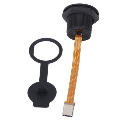 Hamwesh Type C 3.1 Female to Male Panel Mount Adapter, Threaded USB C 3.1 Connector 0.1m FPC Cable IP67, with Dust Cover for Outdoor Harsh Environments