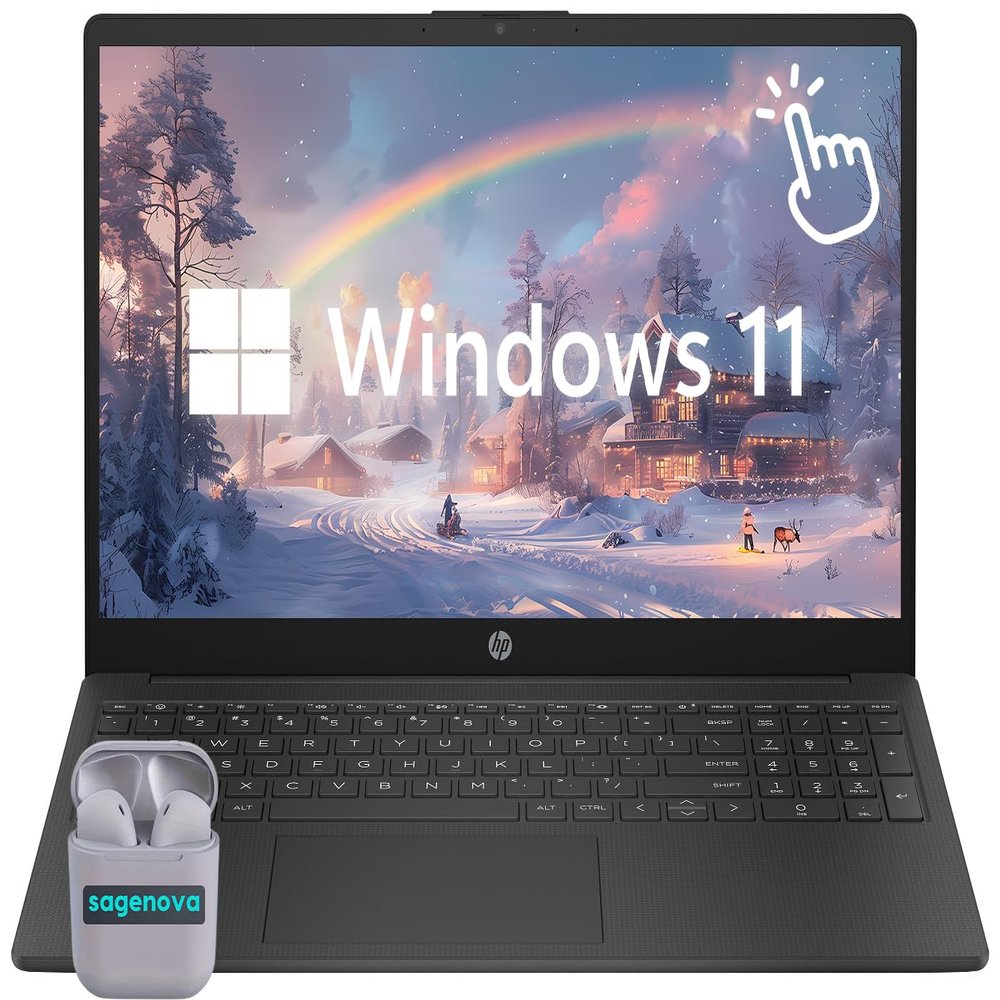 HP Touch Screen Business Laptop Computer, 15.6" FHD IPS LED Touchscreen Laptop 32GB RAM 2TB SSD, AMD Ryzen 7 5825U, Windows 11 Home, Numeric Keypad, SageNova Earphones, Black