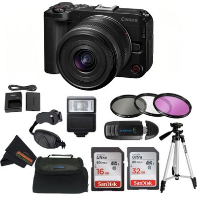 Canon EOS R50 V with RF-S14-30mm F4-6.3 is STM PTZ Lens with Sunshine Photo Pro Bundle (Renewed) (Camera w/Lens + Sunshine Photo Pro Accessories Bundle)