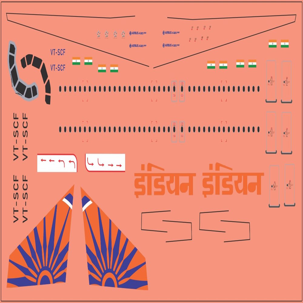 A320 NEO Indian Airlines Multi-Scale Waterslide Decal Set, Highe Quality, 1/200, 1/144, 1/100, 1/72, 1/48 Scale, Aircraft Model Decoration (1/200)