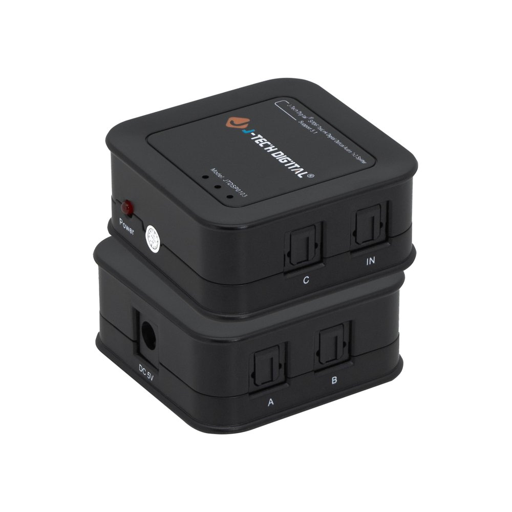 J-Tech Digital Toslink Optical Splitter 1 in 3 Out for TV, Toslink Splitter 1x3 Audio Splitter Supports LPCM2.0, Digital 5.1 Audio for Soundbar AV Receiver Gaming Console [JTD-SP0103]