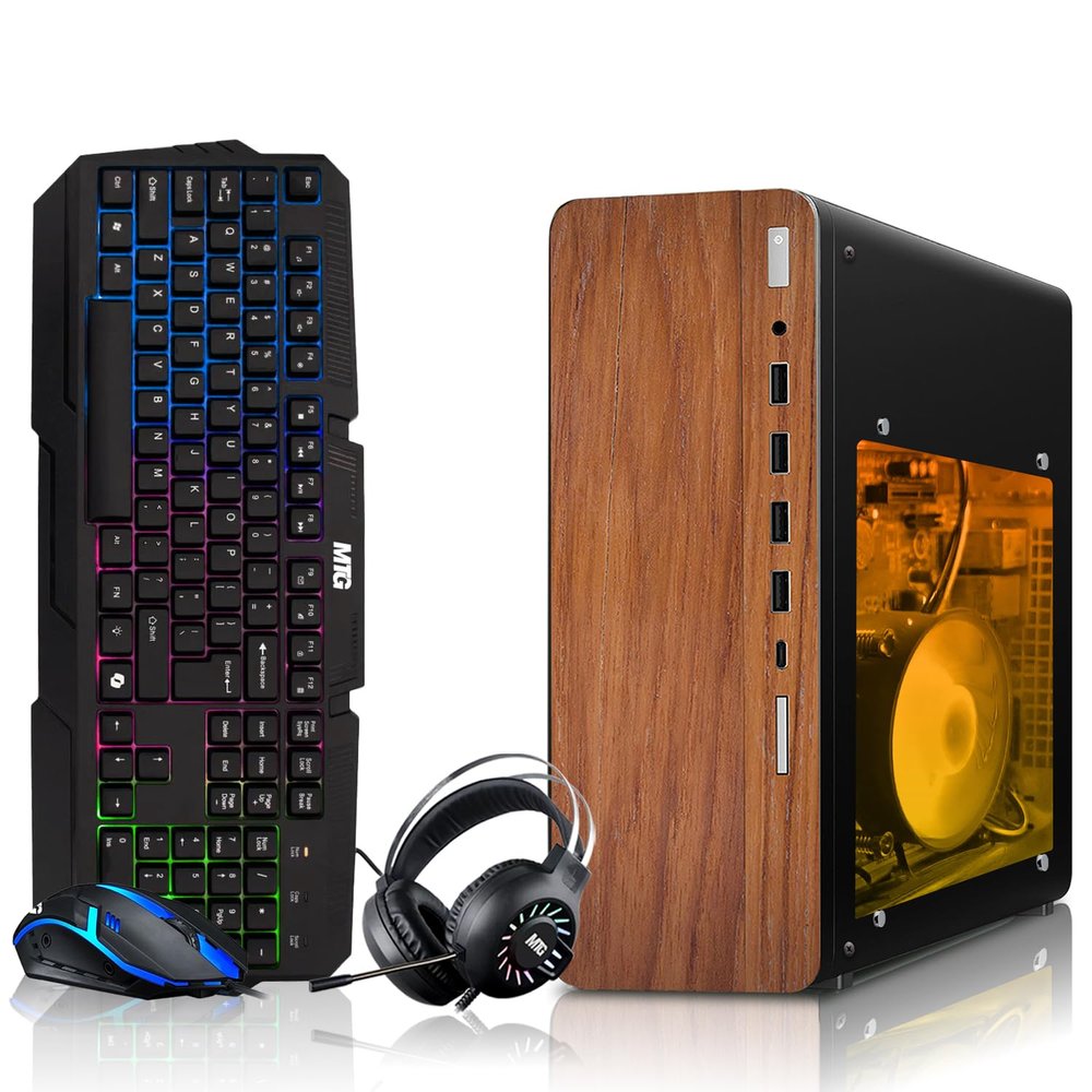 HP Full Dark Gaming PC Desktop Computer  AMD Pro A10-9700,GT 1030 Graphics,8GB RAM,256GB SSD,RGB Keyboard with AI Copilot,Mouse,WiFi,RGB Headphone,Windows 11(Renewed)