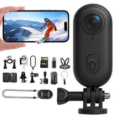 4K POV Ski Camera, Ultra Wide Angle 4K HD Wearable Body Adventure Action Cameras, for Skiing, Cycling and Other Outdoor Activities (Black-64GB)