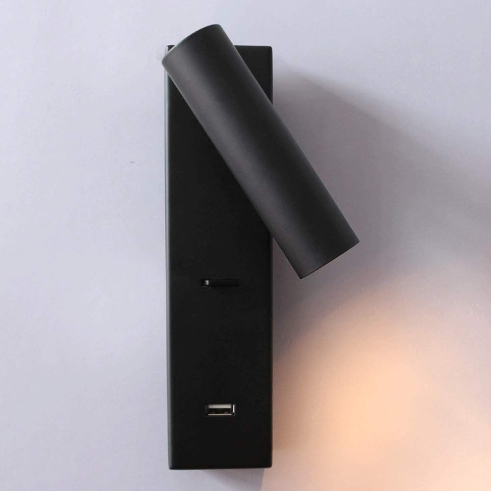 Adjustable LED Wall Lamp with USB Charger  Black Bedside Reading Light with Switch for Bedroom and Study  Ideal Table Desk Spotlight [Energy Class A+]