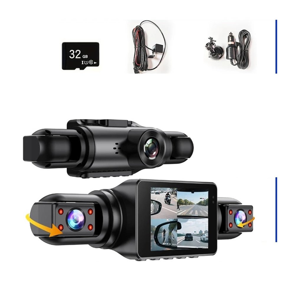 1080P 4Cameras Dashcam HD Car Dvr Front and Rear 2inch IPS4-Channel Recording Video Recorder Night Vision Recorder Black Box(None)