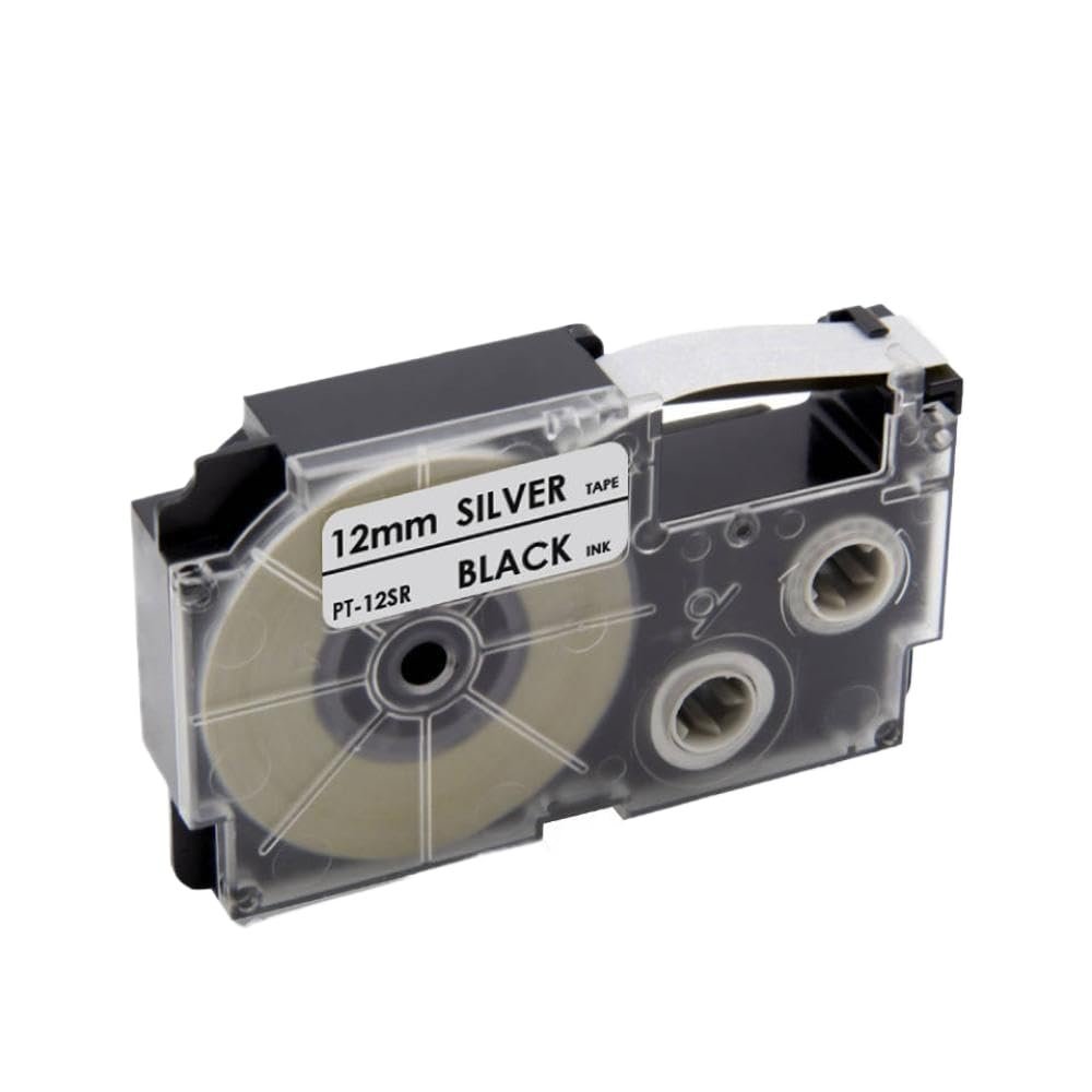 1Pcs Label Tape 6mm 9mm 12mm Compatible with Label Printer Models XR-12WE XR-9WE XR-6WE XR-12YW XR-9YW KL-60 KL-60SR KL-120 for Part Number 8K1927225B(Black on Silver)