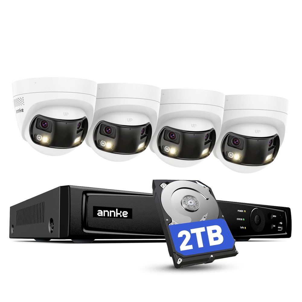 ANNKE 4K PoE Security Camera System with Dual Lens, 180 Wide Angle, 12MP H.265+ NVR with 2TB HDD, 4pcs 8MP Wired Surveillance Cameras, Smart AI Human/Vehicle Detection, 2-Way Audio, Smart Dual Light