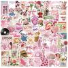 100PCS Aesthetic Vintage Girls Pink Stickers Coquette Pink Aesthetic Stickers for Water Bottles Laptop Scrapbook Computer Phone Guitar Journal Skateboard(Pink&Cartoon) view 1
