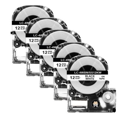 5Pcs 12mm Tape SS12KW Compatible with Label Printer Models LW-300 LW-400 LW-600P for Part Number SS12KW SC12RW SC12YW 4WBN(5PK Black on White)