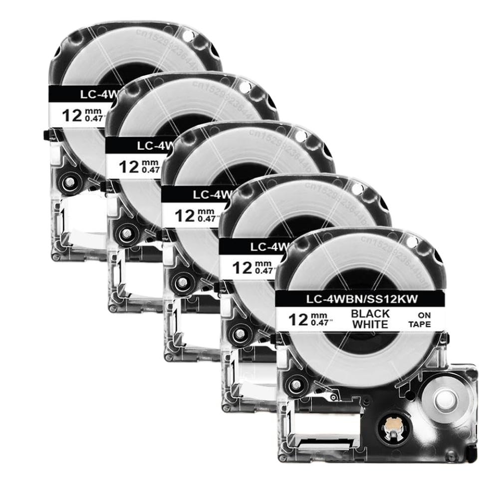 5Pcs 12mm Tape SS12KW Compatible with Label Printer Models LW-300 LW-400 LW-600P for Part Number SS12KW SC12RW SC12YW 4WBN(5PK Black on White)